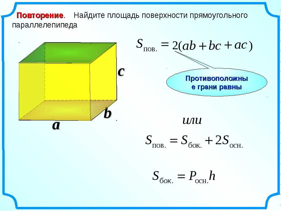 Презентация площадь поверхности прямоугольного параллелепипеда