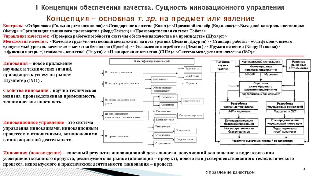 Понятие управления силами. Концепция управления инновационной деятельностью. Сущность инновационного управления. Сущность качества управление качеством. Концепции контроля и обеспечения качества.