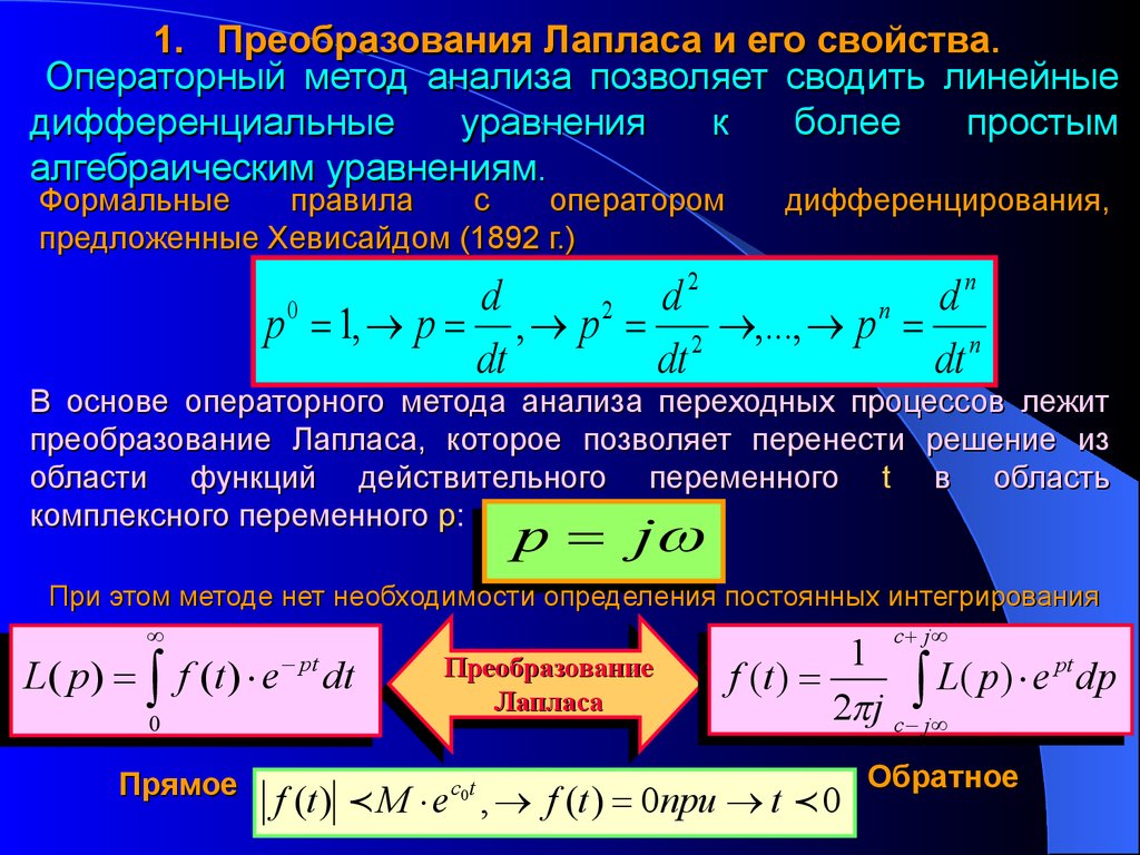 Метод преобразования. Решение методом Лапласа. Операторный метод Лапласа. Операторный метод расчета переходных процессов. Расчет переходного процесса операторным методом.