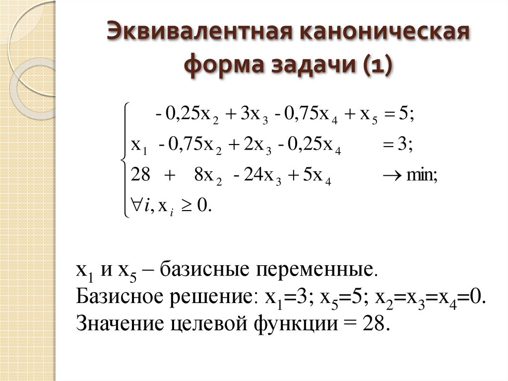 Начальный базисный план канонической задачи с помощью искусственных переменных