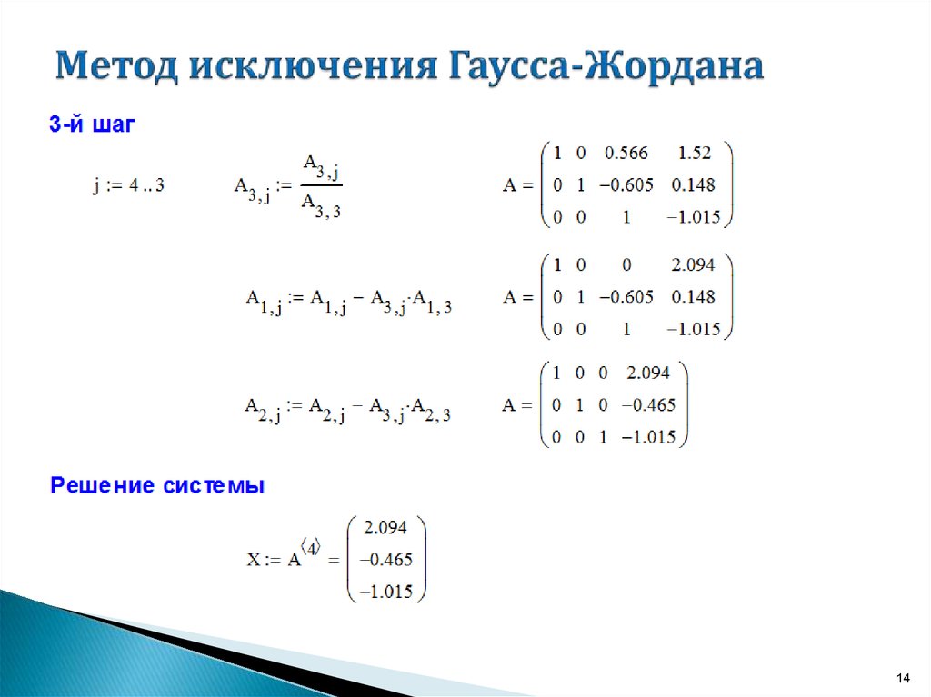 Системы линейных уравнений метод жордана гаусса