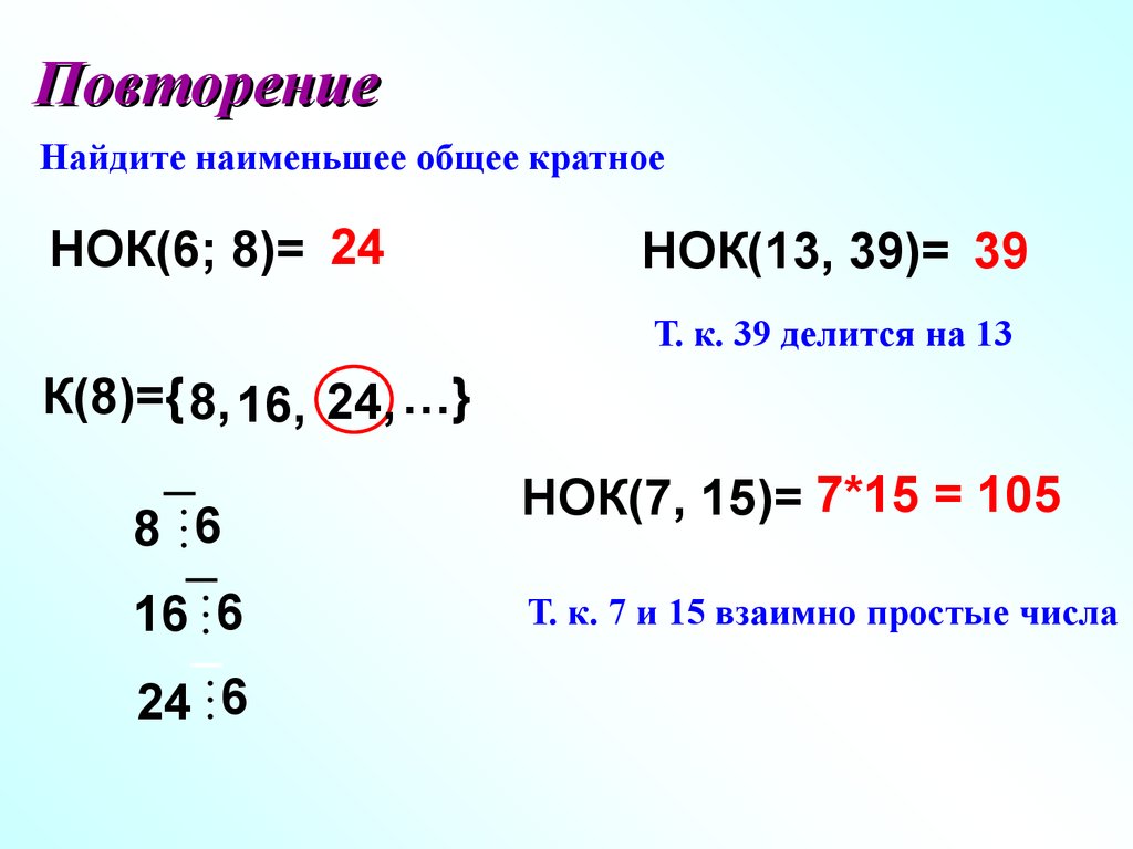 Укажите наименьшее общее кратное