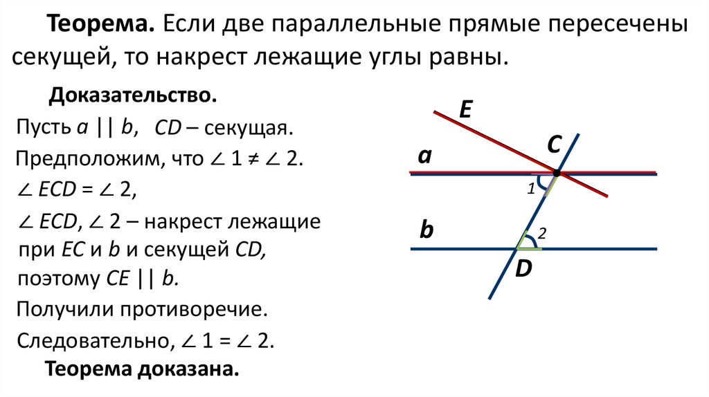 Две прямые пересечены. Доказательство теоремы накрест лежащих углов 7. Теорема накрест лежащих углов 7 класс. Внутренние накрест лежащие углы теорема. Теорема накрест лежащих углов теорема.