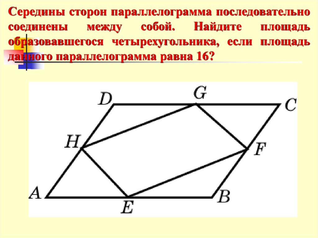 На каком рисунке изображен параллелограмм. Середина стороны параллелограмма. Построение параллелограмма. Середины сторон четырехугольника. Площадь четырехугольника параллелограмма.
