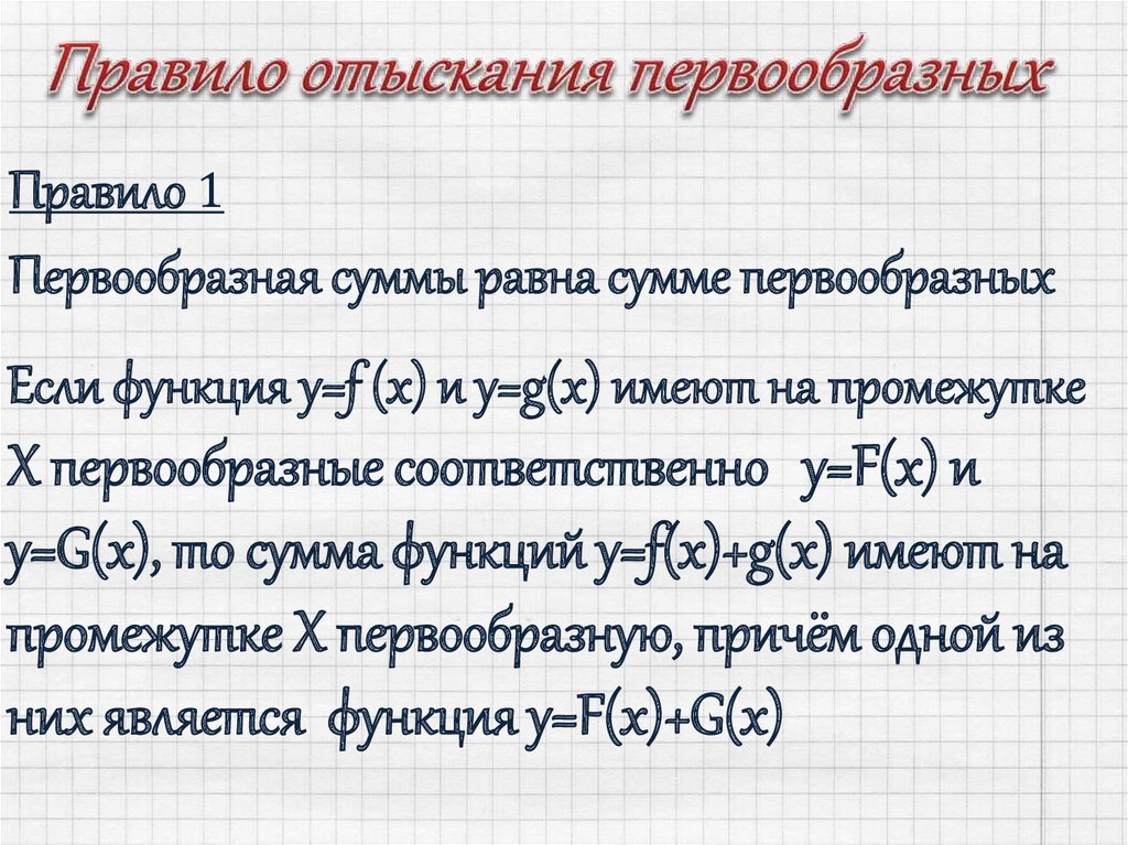 Презентация первообразная правила нахождения