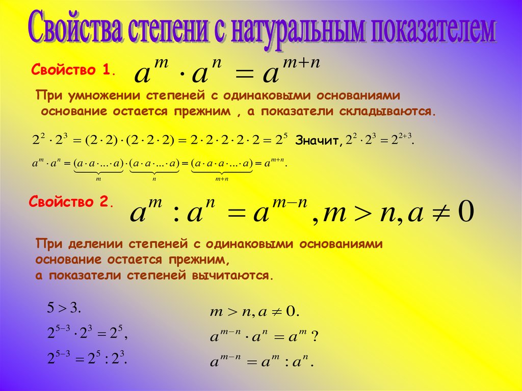 Свойства степеней проект