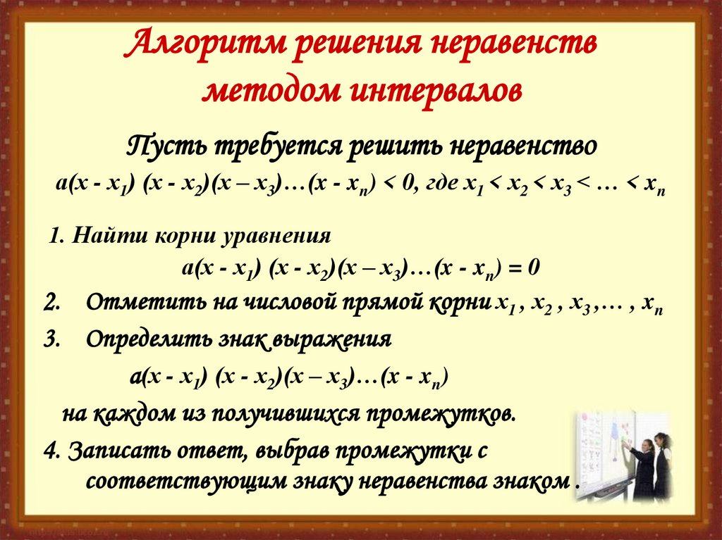 Способ интервалов неравенства. Алгоритм метода интервалов. Алгоритм решения неравенств методом интервалов. Алгоритм решения методом интервалов. Решение неравенств методом интервалов алгоритм решения.