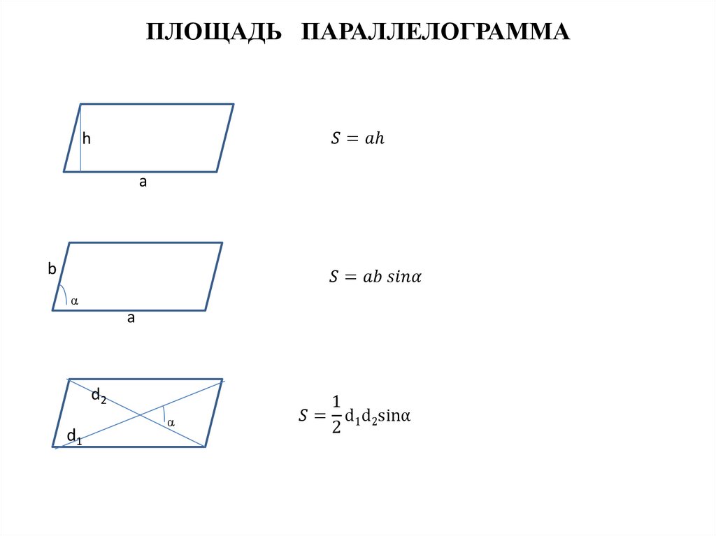 Площадь параллелограмма равна произведению его основания. Площадь параллелограмма формула 9 класс. Как найти неизвестную сторону параллелограмма. Как найти периметр параллелограмма через диагонали. Как найти диагональ параллелограмма формула.