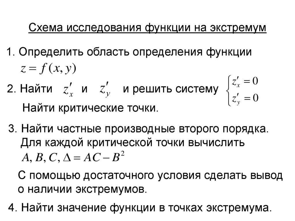 Схема исследования функции на экстремум