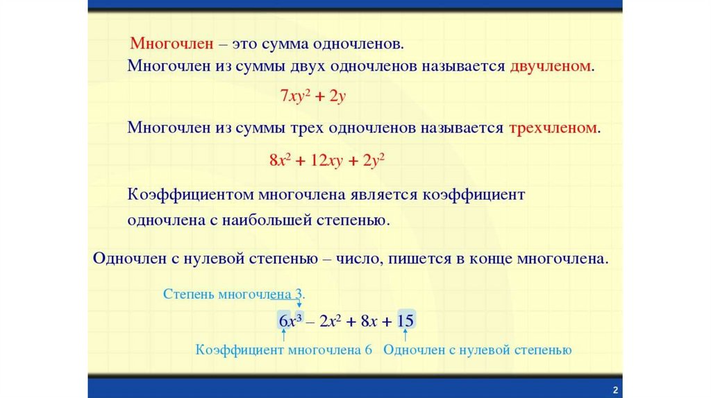 Одночлены и многочлены 7 класс повторение презентация