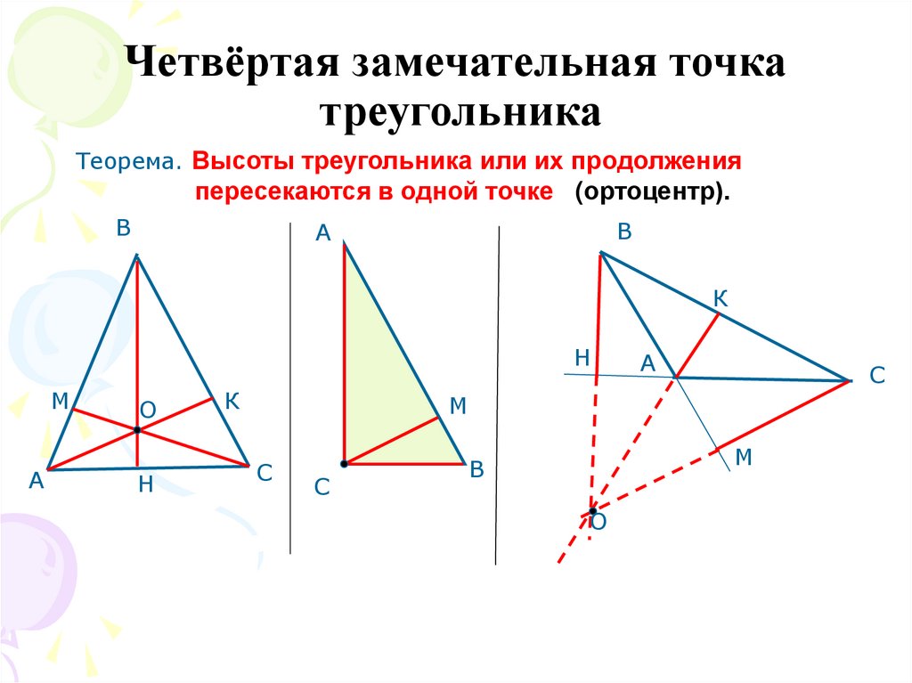 Углы при пересечении высот треугольника. 4 Точки треугольника. 4 Замечательные точки треугольника. 1 Замечательная точка треугольника. Четыре замечательные точки треугольника 8 класс.