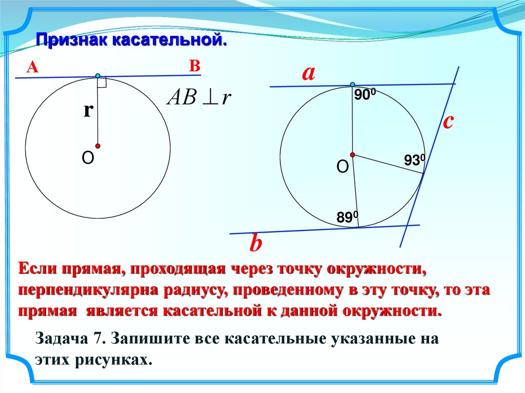 Укажите рисунок на котором изображена касательная к окружности