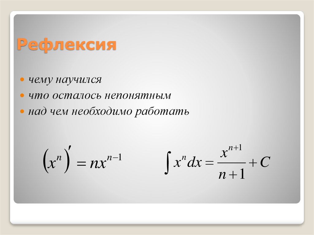 Производная и интеграл степенной функции с действительным показателем презентация