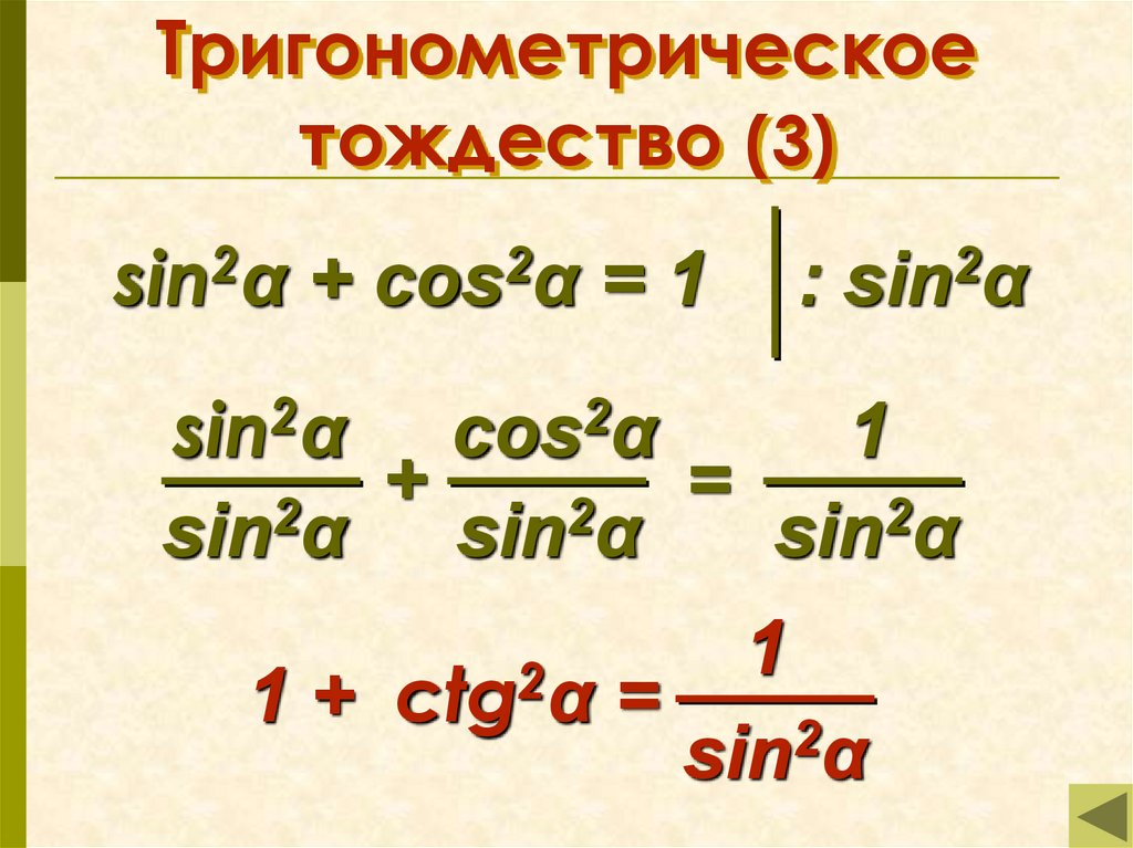 Основные тригонометрические тождества презентация