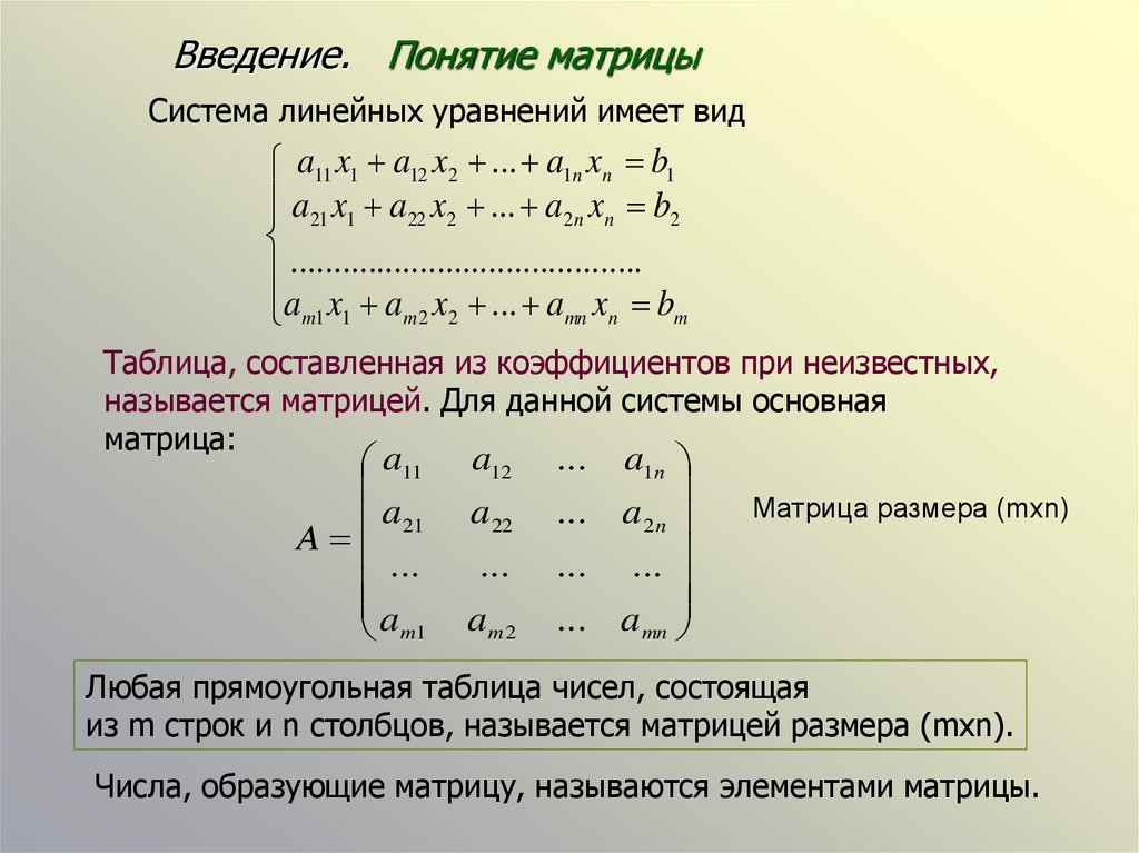 Матрица 0 уравнение. Системы линейных алгебраических уравнений. Основные понятия матрица. Система линейных уравнений матрицы понятие. Определитель основной матрицы системы линейных уравнений. Система линейных уравнений матрицы общий вид.