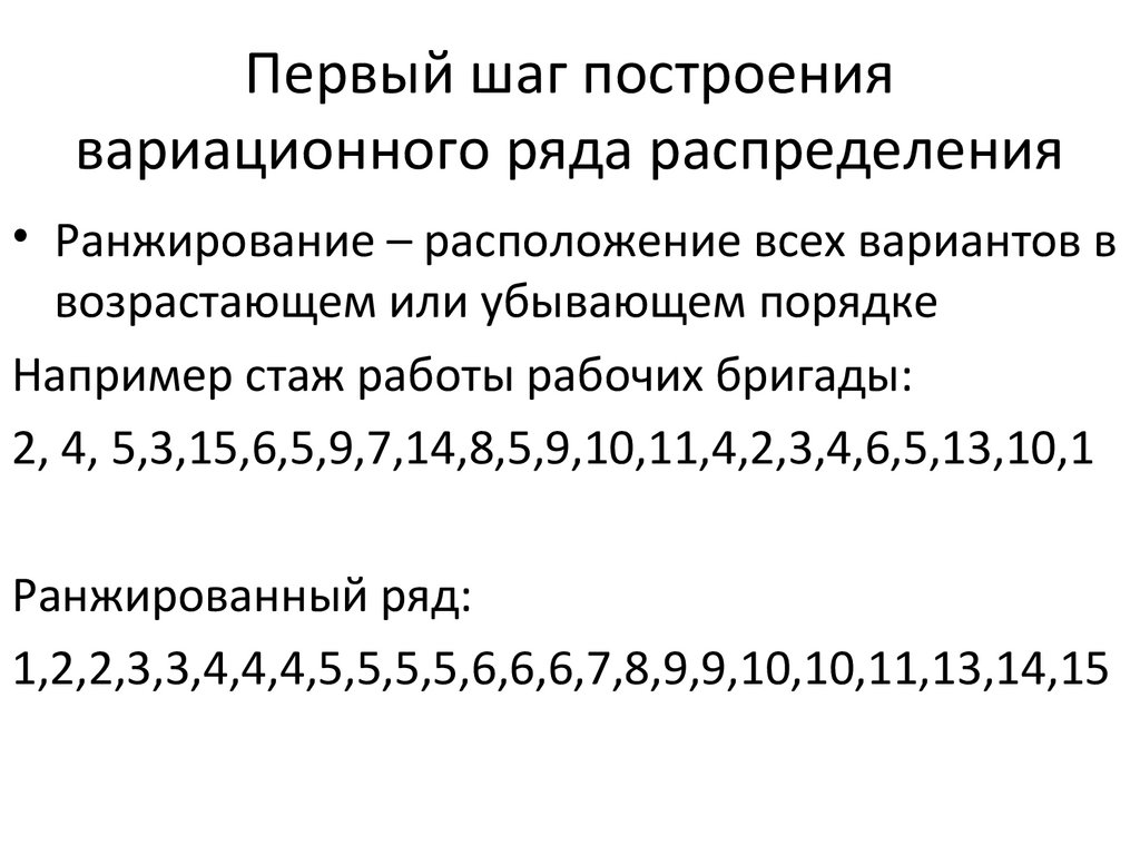 Дискретным рядом. Вариационный ряд распределения в статистике. Составление вариационного ряда. Ранжированный вариационный ряд. Ранжированный вариационный ряд распределения.