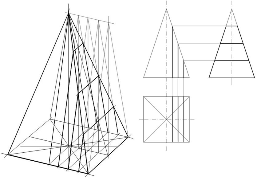 Построение пирамиды. Фигуры в перспективе. Построение фигур в перспективе. Построение геометрических фигур. Перспектива геометрических тел.