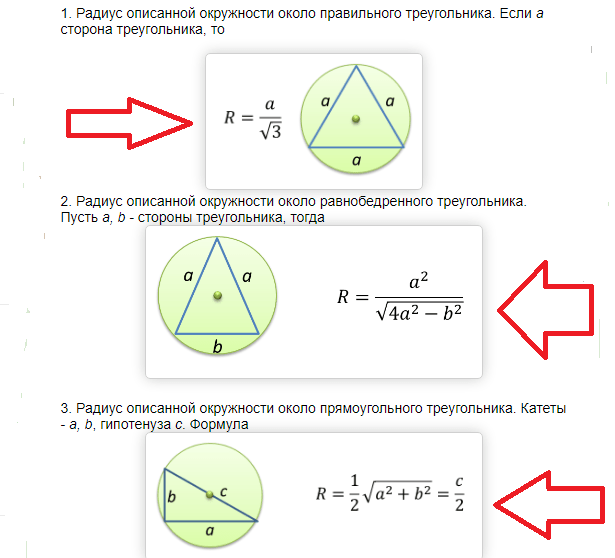 Формула радиуса описанного около