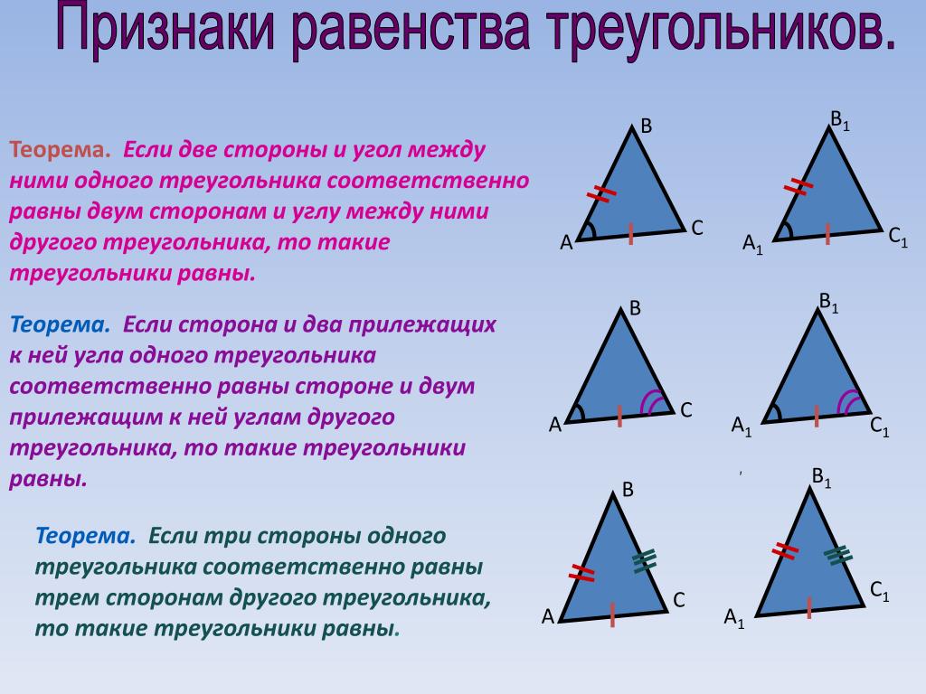 Признаки треугольников 3 класс. 1 Правило равенства треугольников. Три закона равенства треугольников. Второе свойство равенства треугольников. Три признака равенства треугольников 7 класс.