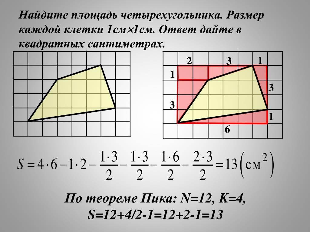 Сколько клеток составляет площадь четырехугольника на рисунке