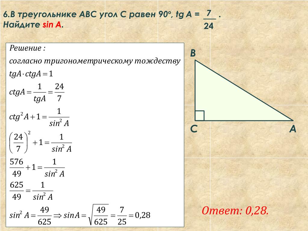 Найди тангенс угла c треугольника abc представленного на рисунке