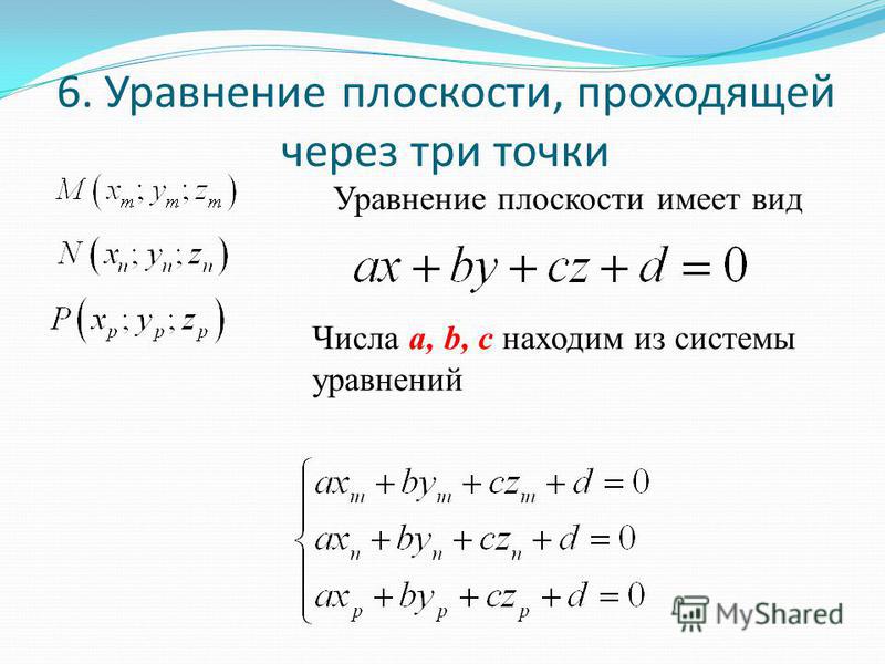 Уравнение плоскости проходящей через 3 точки