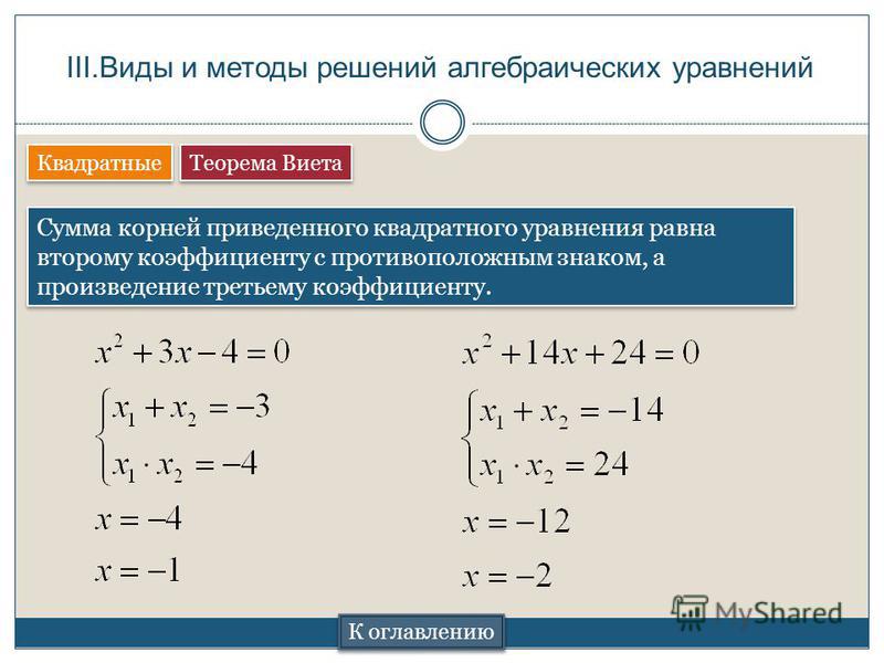 Алгебраическое уравнение корни уравнения