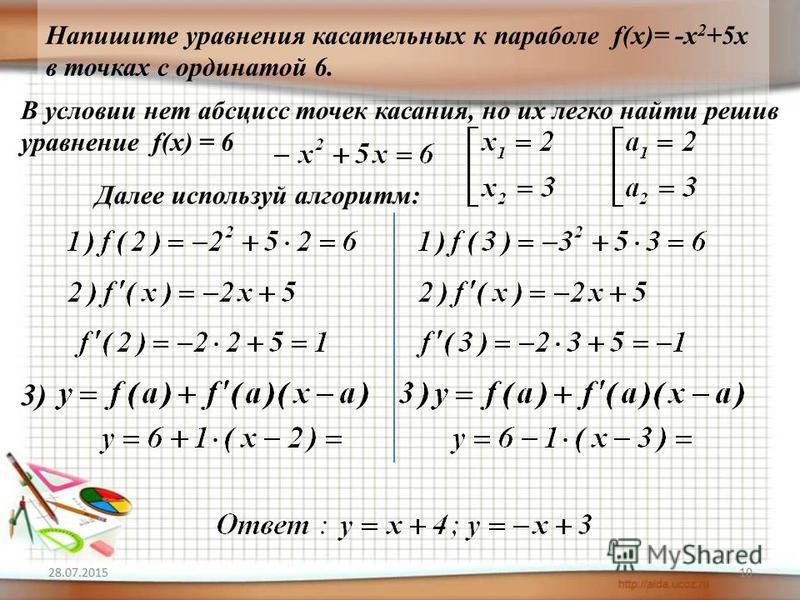 Составить уравнение касательной в точке графика