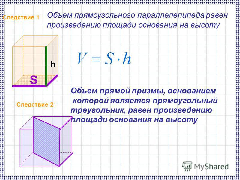 Как найти высоту объема. Объем прямоугольного параллелепипеда равен. Объем Призмы параллелепипеда.
