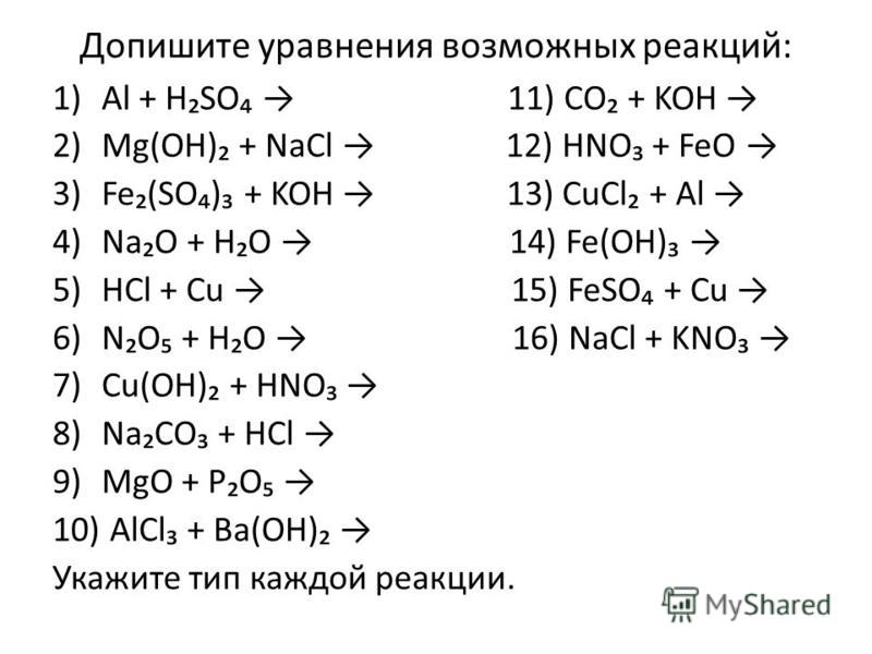 Уравнения химических реакций конц