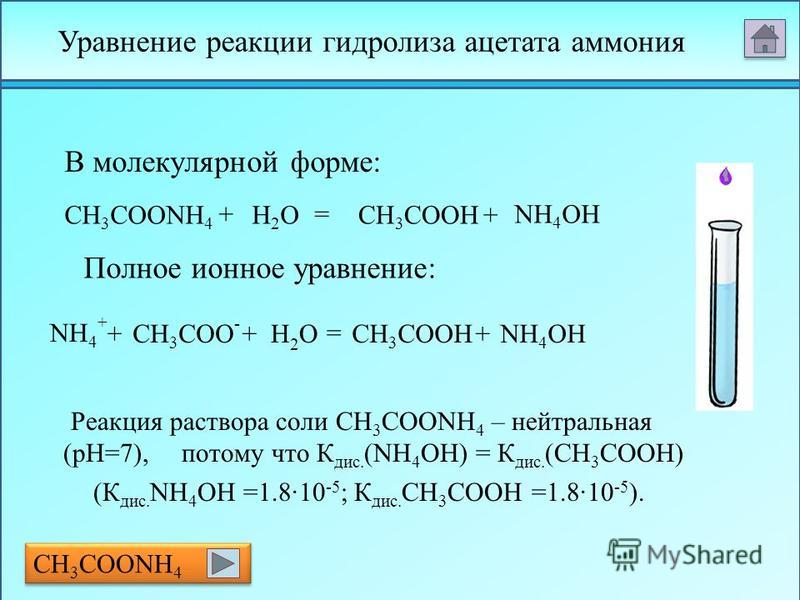 По катиону гидролизуется нитрат аммония