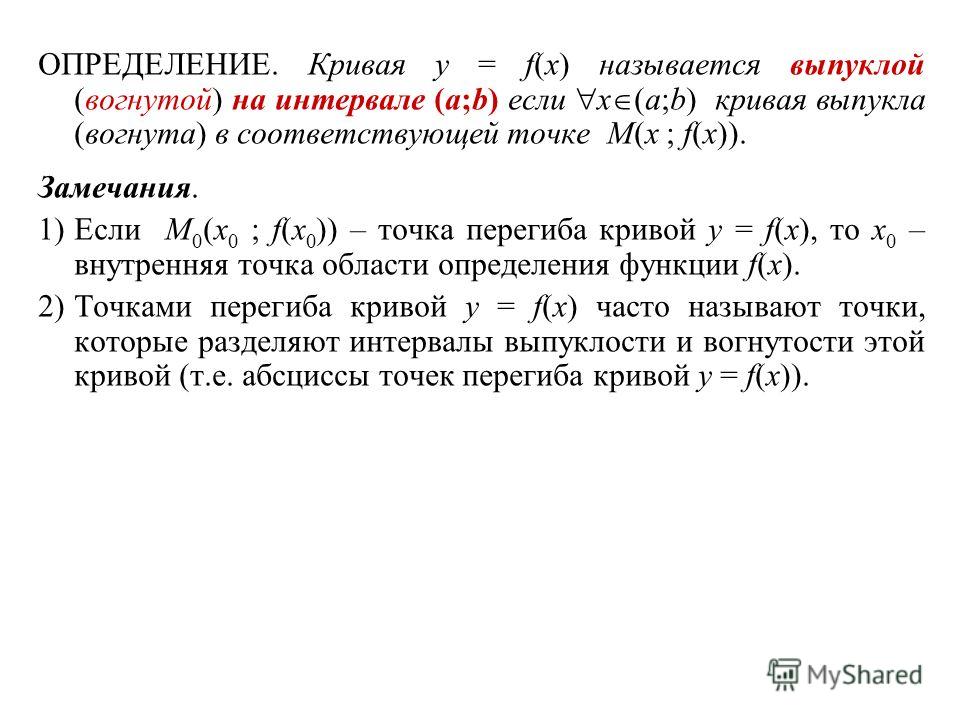 Схема исследования функции на выпуклость и точки перегиба функции