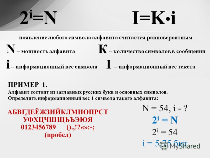 Количество символов в алфавите буква. Формула n 2i. Как найти i в информатике. Формула в информатике n 2i.