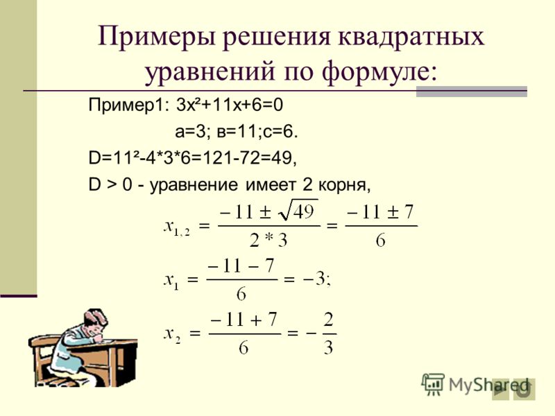 Образец решения квадратных уравнений