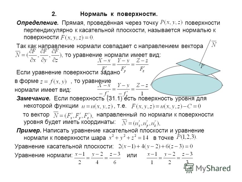 Напишите уравнение касательной плоскости