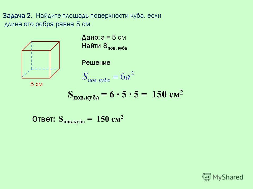 Найдите площадь поверхности и сумму. Формула нахождения площади поверхности Куба 5 класс.