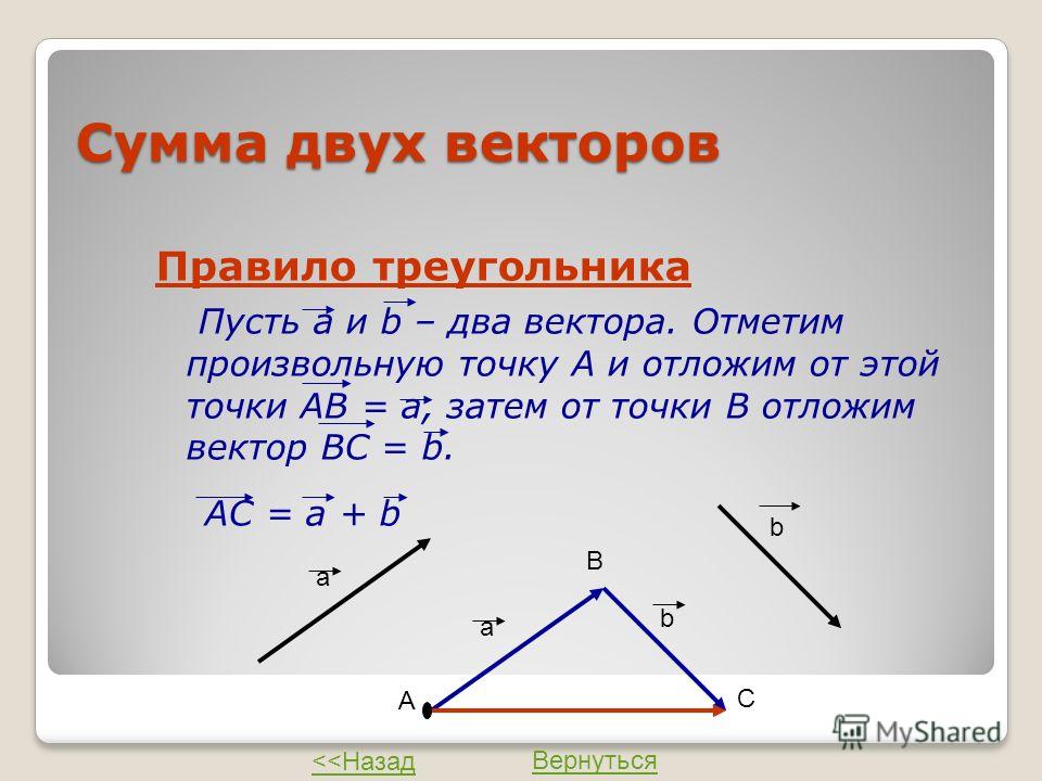 Несколько векторов. Правило треугольника сложения двух векторов. Равенство векторов правило треугольника. Сумма двух векторов. Сумма двух векторов правило треугольника.