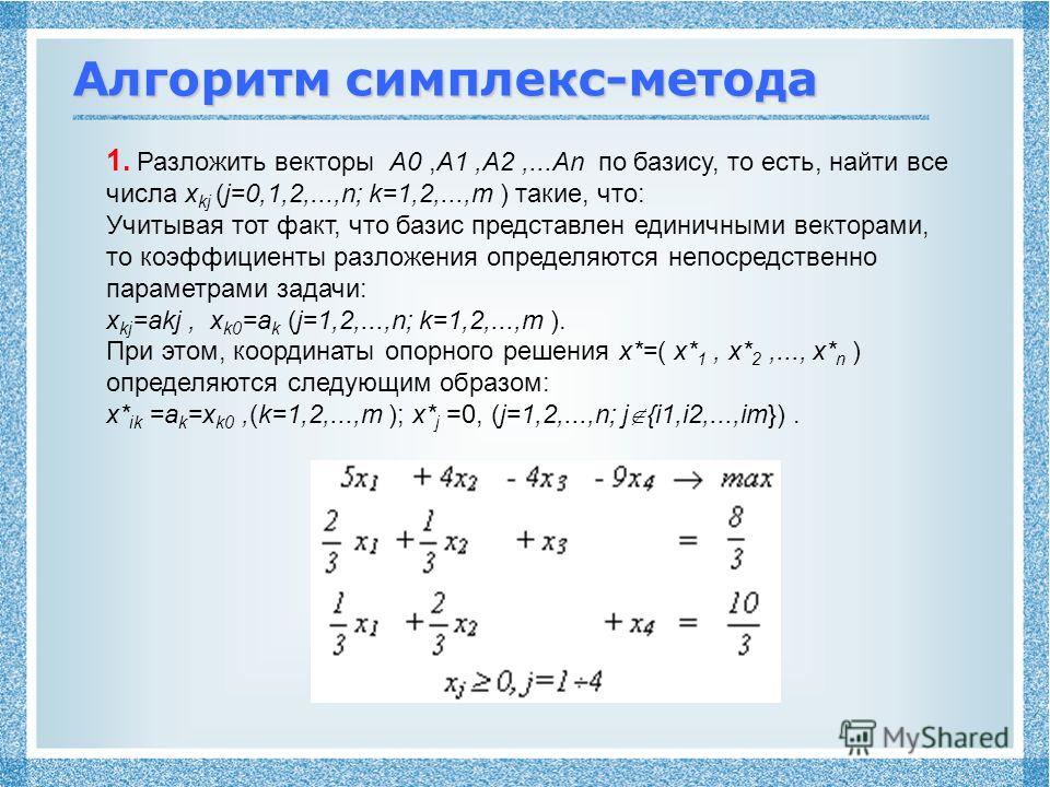 Опорный план симплекс метод