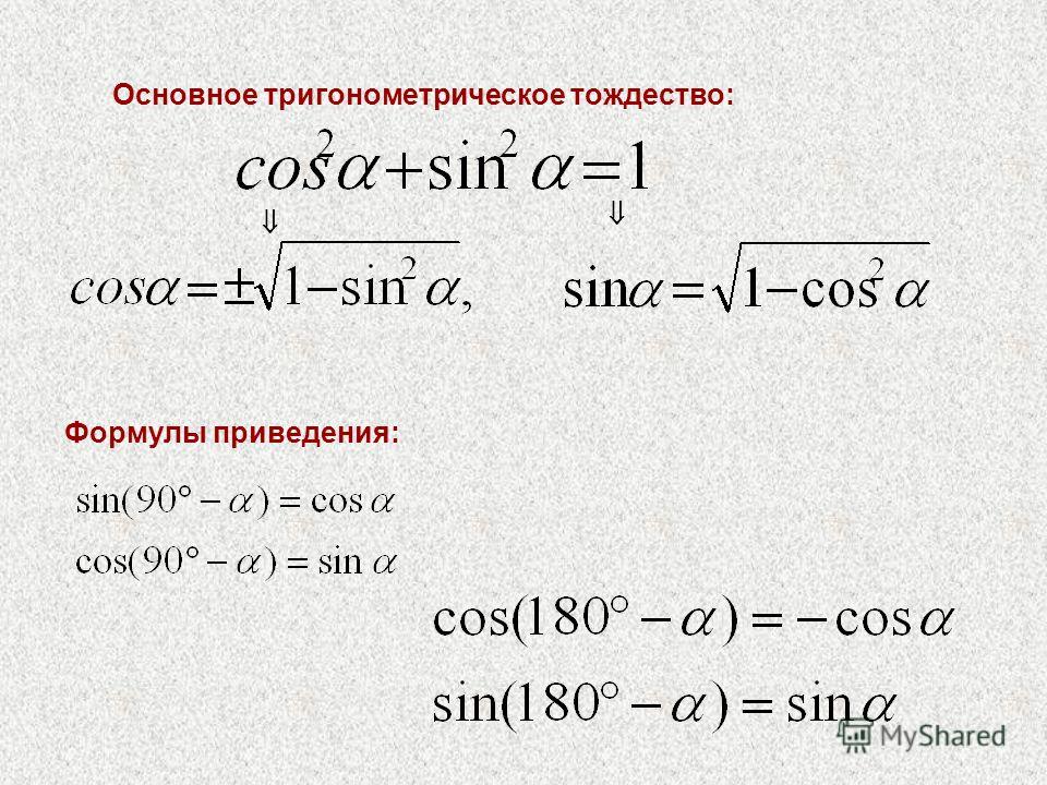 Исходя из основного тригонометрического тождества следует