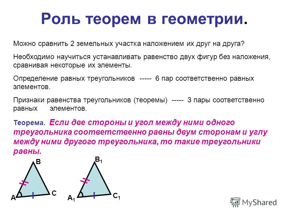 Виды треугольников теорема. Теоремы по геометрии. Теорема равенства треугольников. Вчетеоремы по геометрии. 1 Признак равенства треугольников 7 класс теорема.