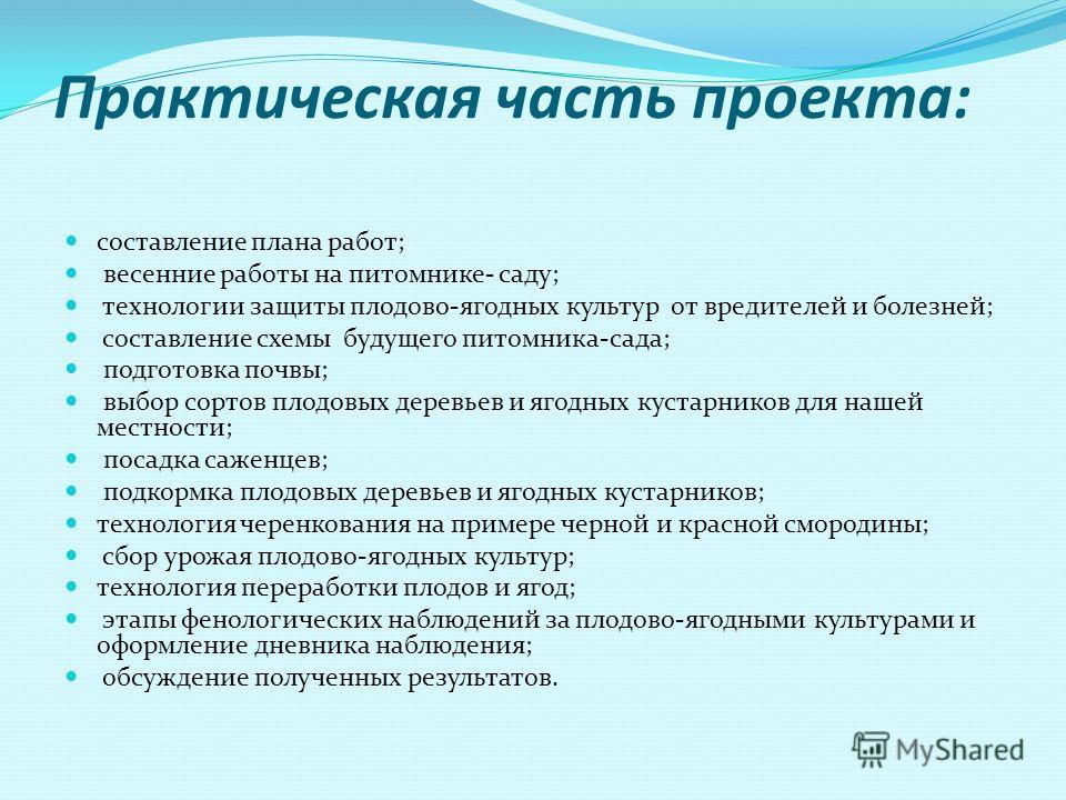 Как делать практическую часть в проекте 10 класс