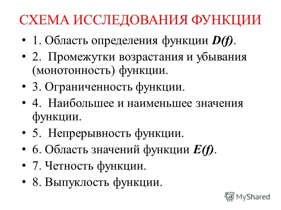 9 функций. Схема исследования функции. Свойства функции схема исследования функции. Схема исследования свойств функции. Какова общая схема исследования функции.