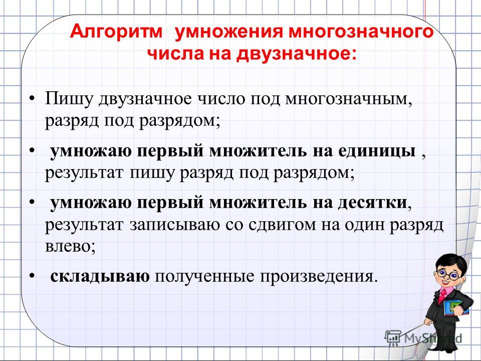 Умножение на двузначное число 4 класс. Алгоритм письменного умножения на двузначное число. Алгоритм умножения на двузначное число. Алгоритм умножения на однозначное число. Умножение многозначного числа на двузначное число.