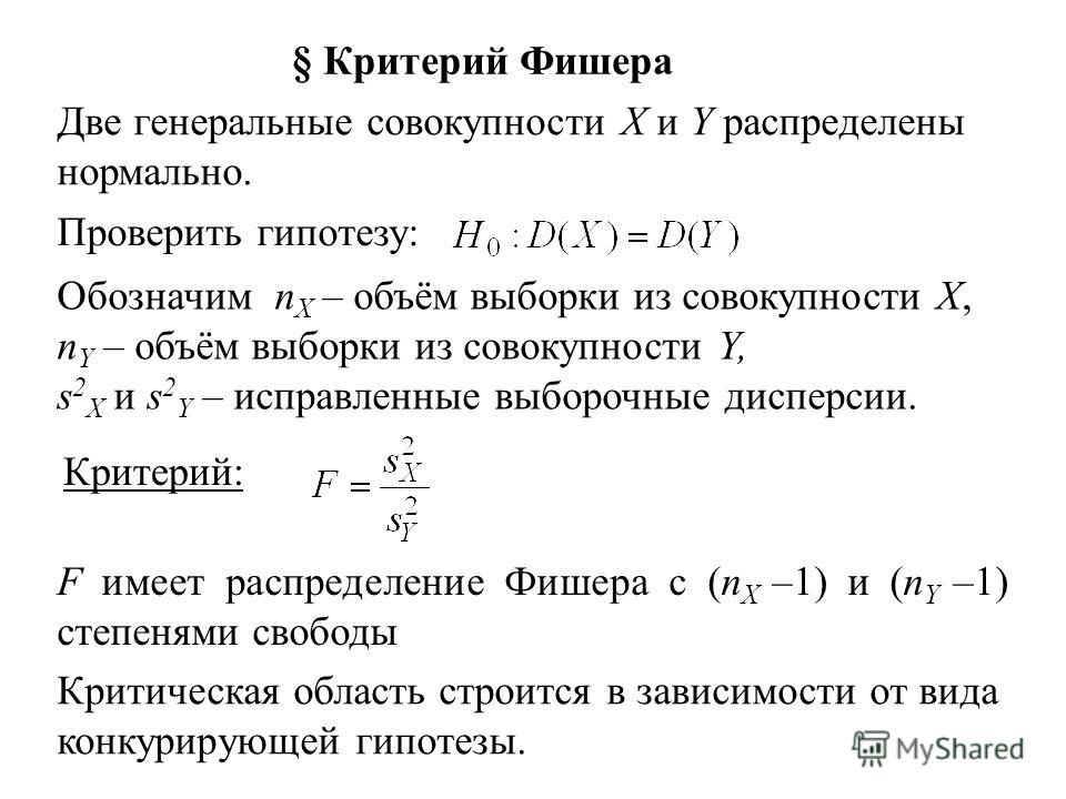 Дисперсии критерия фишера