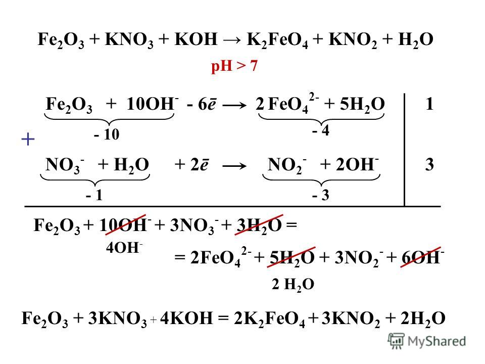 Fe2 h2o. Fe2o3 + kno3 + Koh → k2feo4 + kno2 + h2o. Fe2o3 kno3 Koh k2feo4 kno2 h2o метод полуреакций. Fe2o3 hno3 признак реакции. Feo h2 Fe h2o баланс.