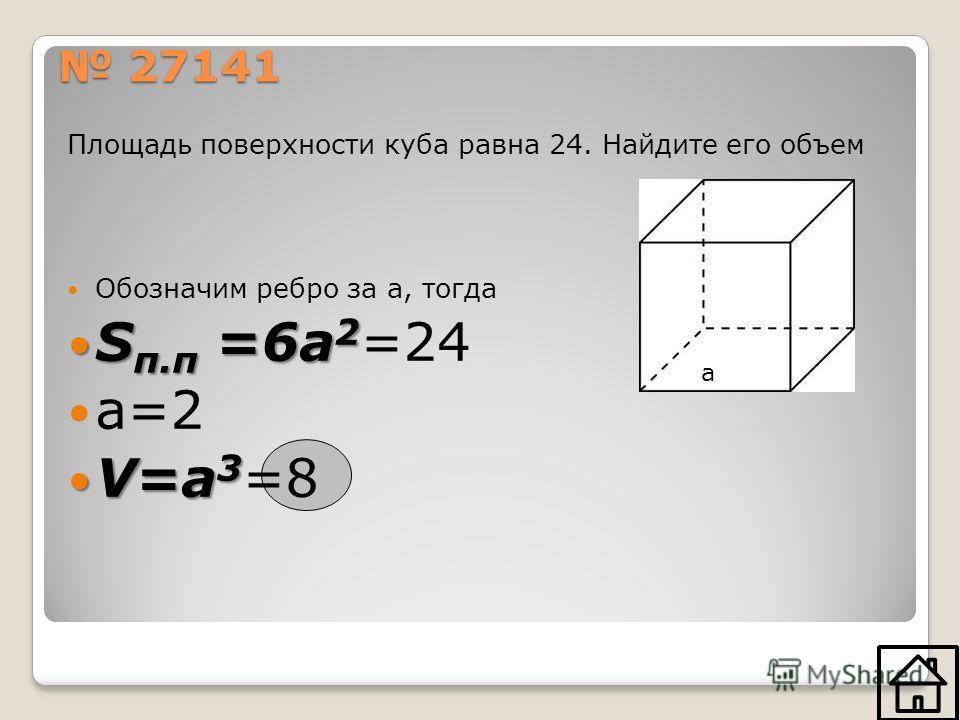 Площадь поверхности куба с ребром корень 3