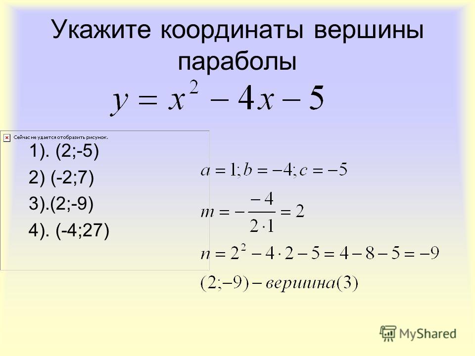 Y вершину параболы. Формула для вычисления вершины параболы.