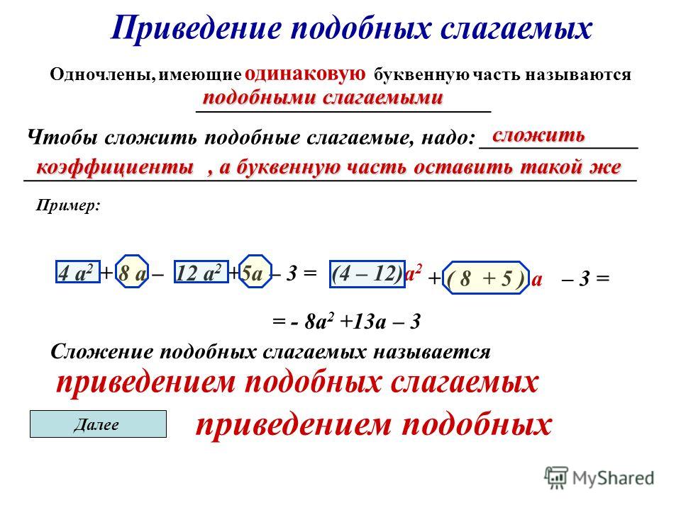 Приведение подобных слагаемых калькулятор