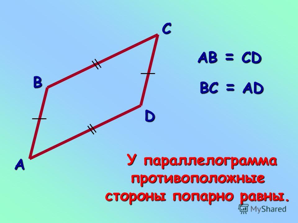 Какие стороны параллелограмма равны. Свойства сторон параллелограмма. Как найти сторону параллелограмма. Площадь параллелограмма формула. 2 Свойство параллелограмма.