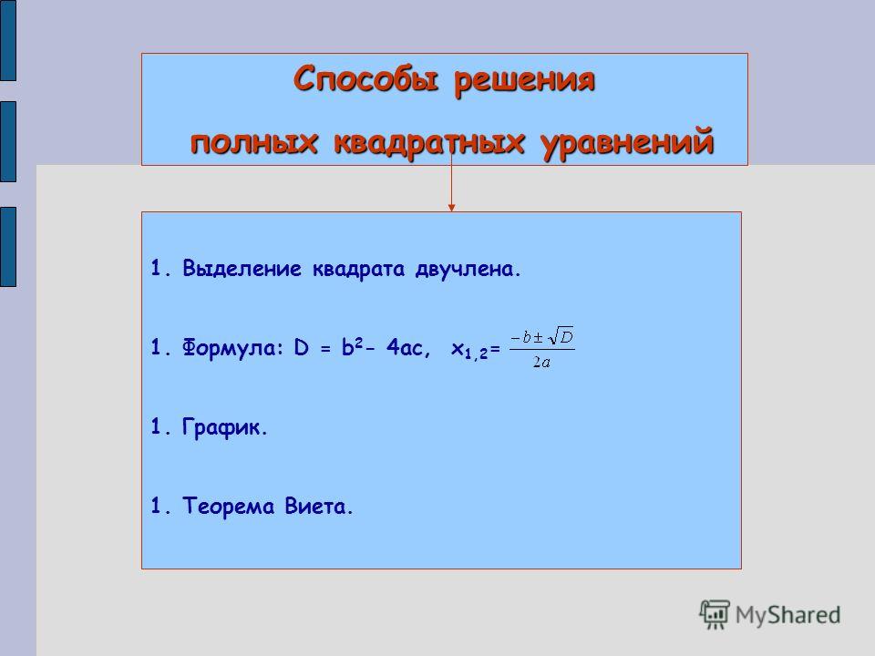 Проект на тему способы решения квадратных уравнений проект